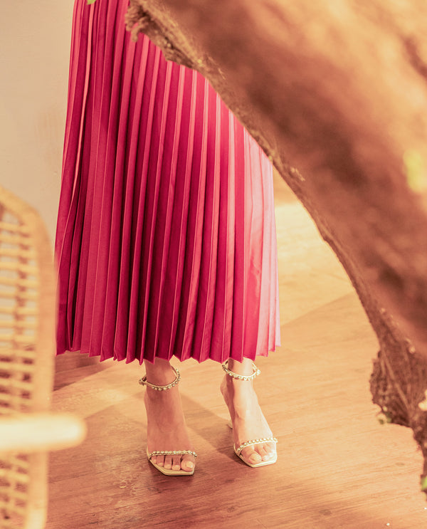 Rareism Women'S Shilton Maroon Polyester Fabric Solid Ankle Length Skirt