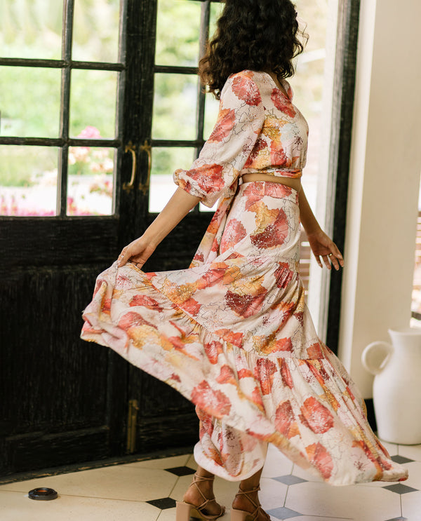 Rareism Women's Solan Multi Zip Flared Maxi Floral Print Skirt