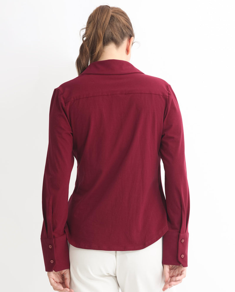 Rareism Women's Spie Maroon  Regular Sleeve Collared Neck Solid Shirt