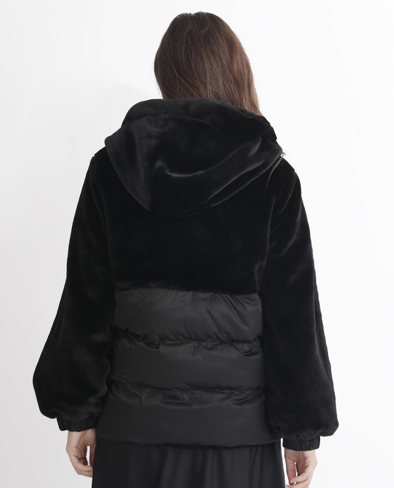Rareism Women's Stelar Black Polyester Fabric Full Sleeves Zip Closure Hooded Regular Fit Plain Jacket