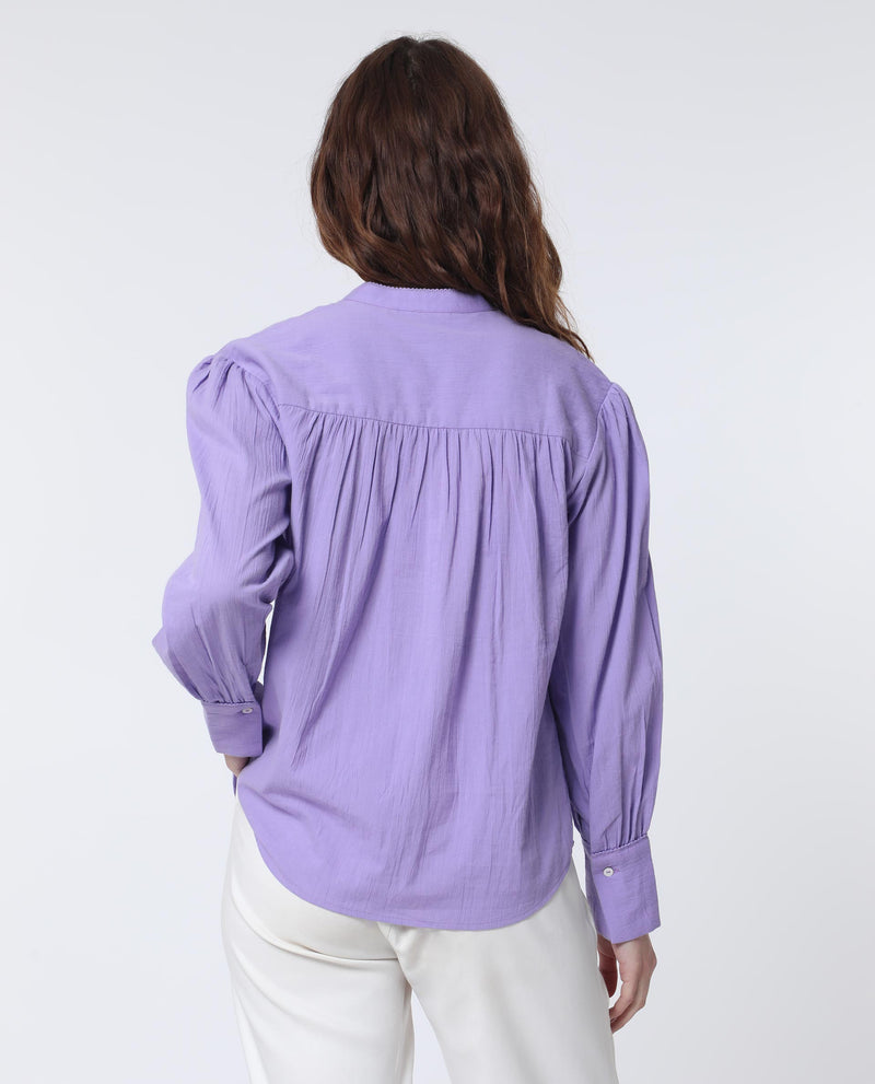 Rareism Women'S Stern Light Purple Cotton Fabric Relaxed Fit Mandarin Collar Full Sleeves Solid Top