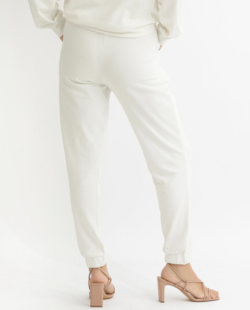 Rareism Articale Women's Terac T Off White Poly Cotton Fabric Drawstring Closure Regular Fit Plain Ankle Length Track Pant