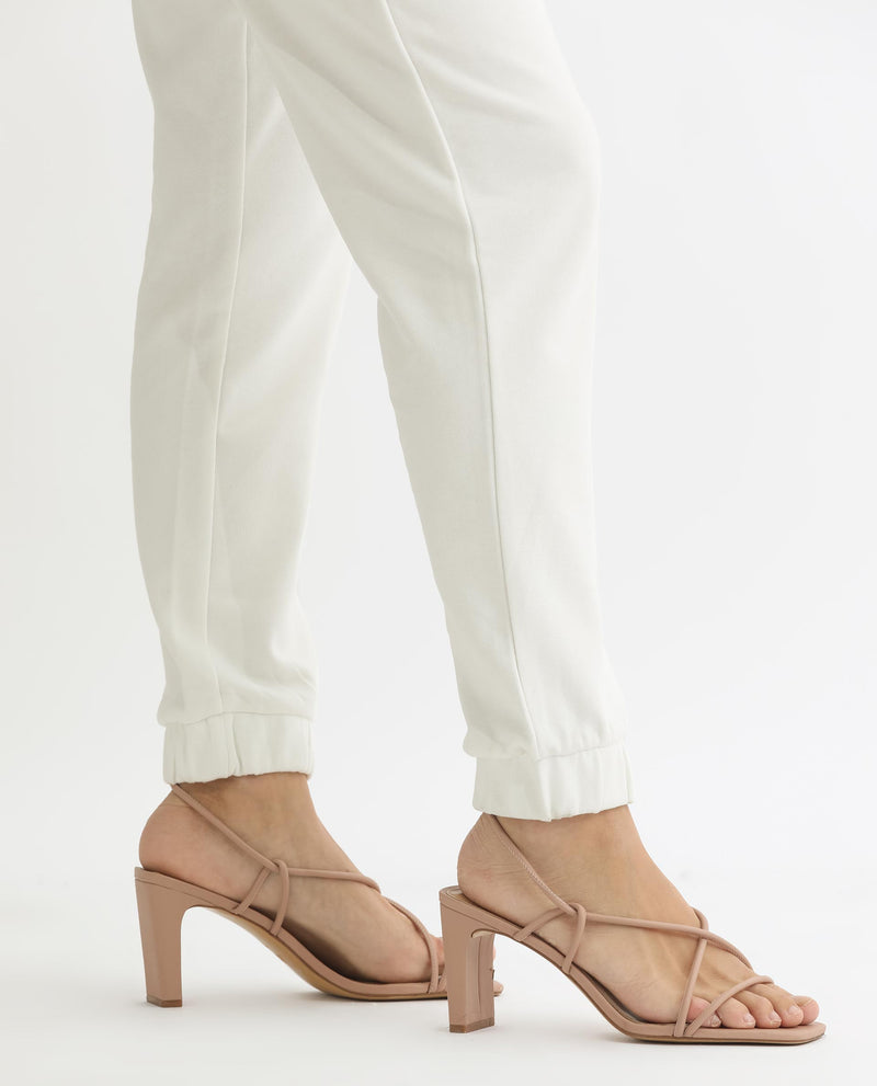 Rareism Articale Women's Terac T Off White Poly Cotton Fabric Drawstring Closure Regular Fit Plain Ankle Length Track Pant