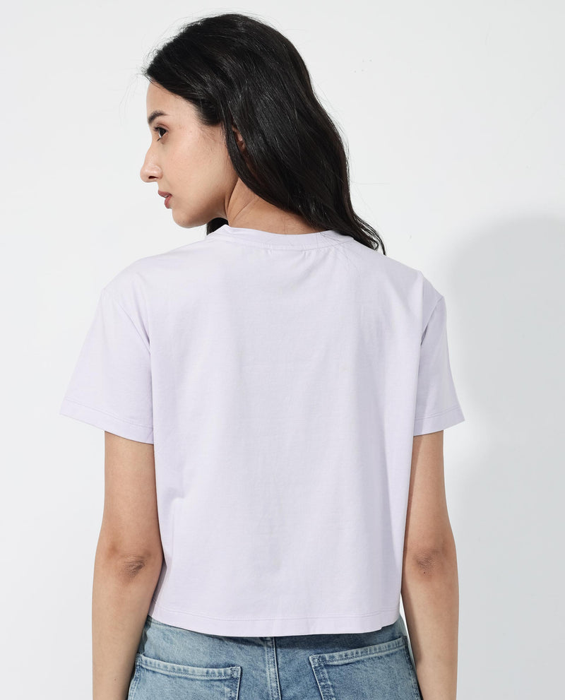 Rareism Women'S Thea Pastel Purple Cotton Elastane Fabric Crew Neck Knit Solid T-Shirt