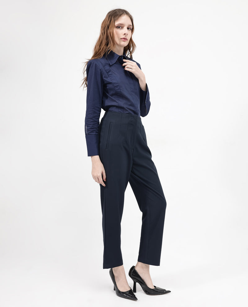 Rareism Women'S Thompson Navy Cotton Fabric Trouser