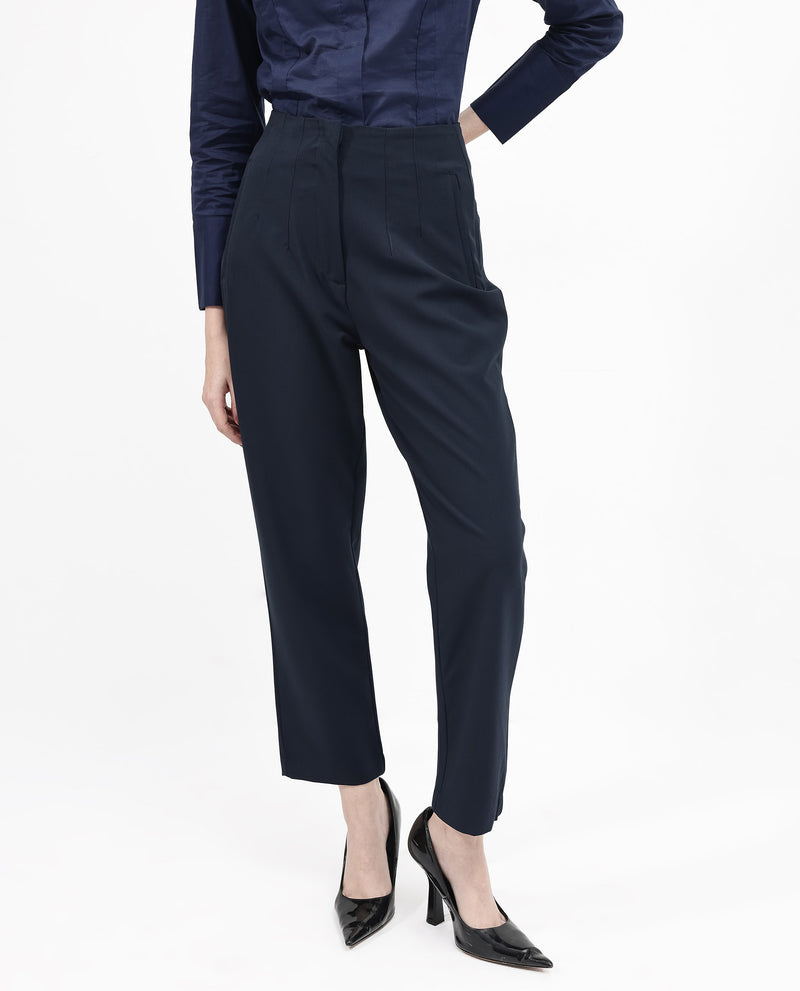 Rareism Women'S Thompson Navy Cotton Fabric Trouser