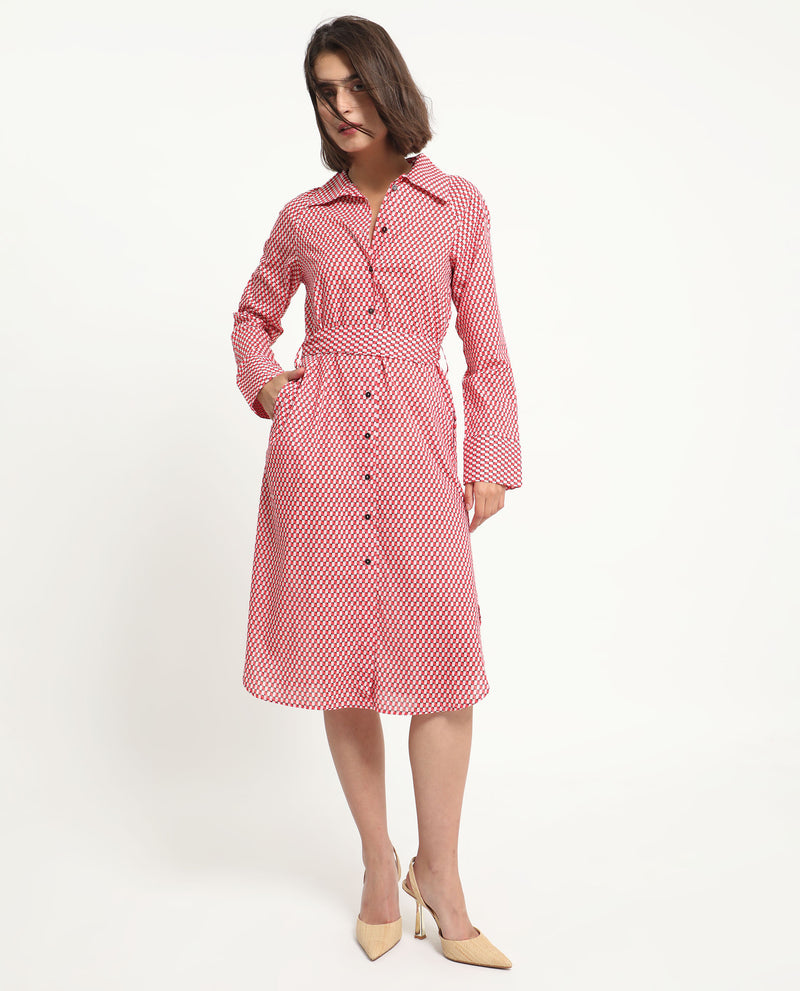 RAREISM WOMEN'S THOMSON RED DRESS COTTON FABRIC PRINTED