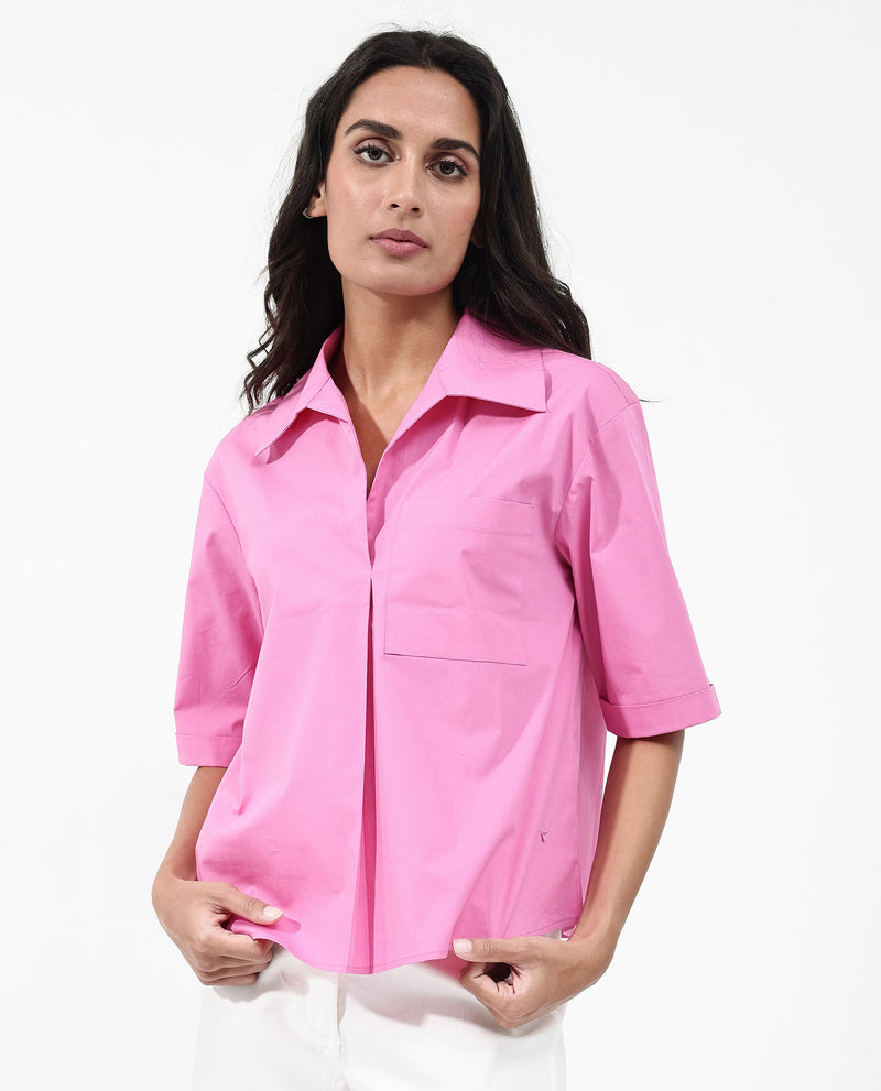 Rareism Women'S Toefil Pastel Pink Cotton Fabric Collared Neck Solid Regular Fit Shirt