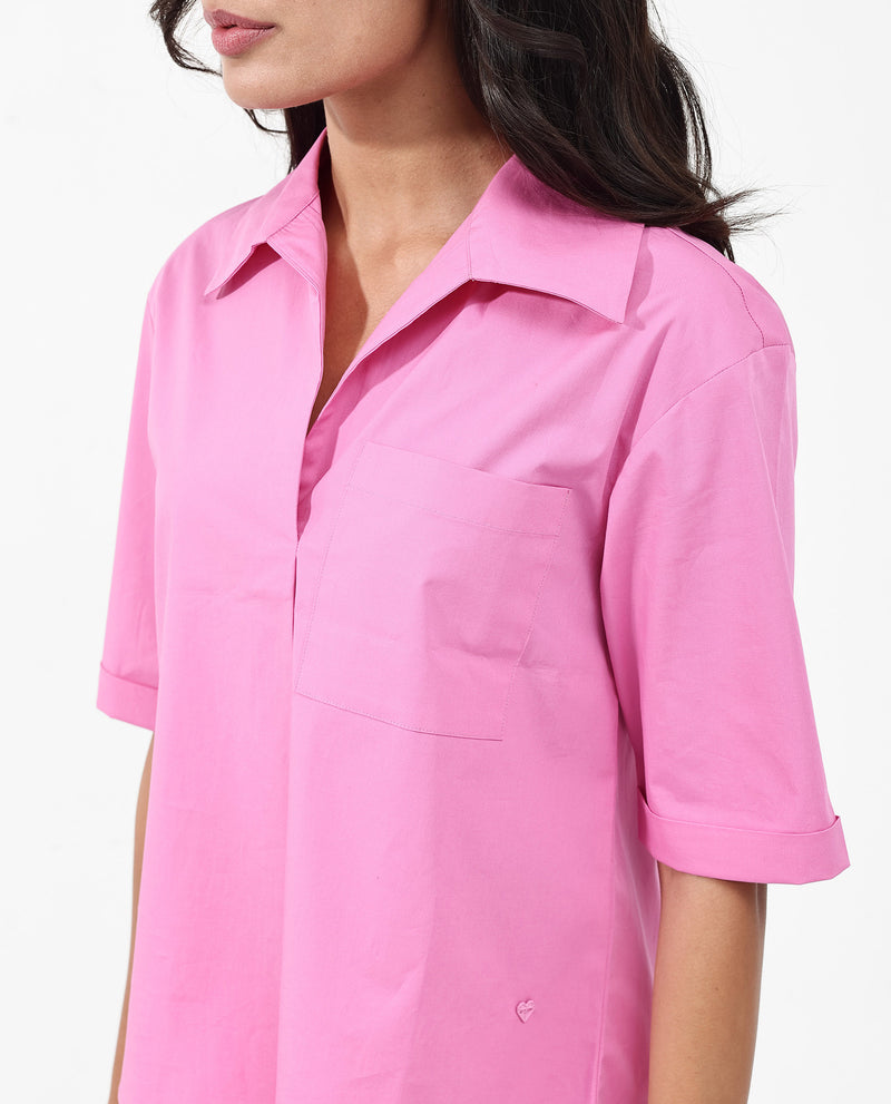 Rareism Women'S Toefil Pastel Pink Cotton Fabric Collared Neck Solid Regular Fit Shirt