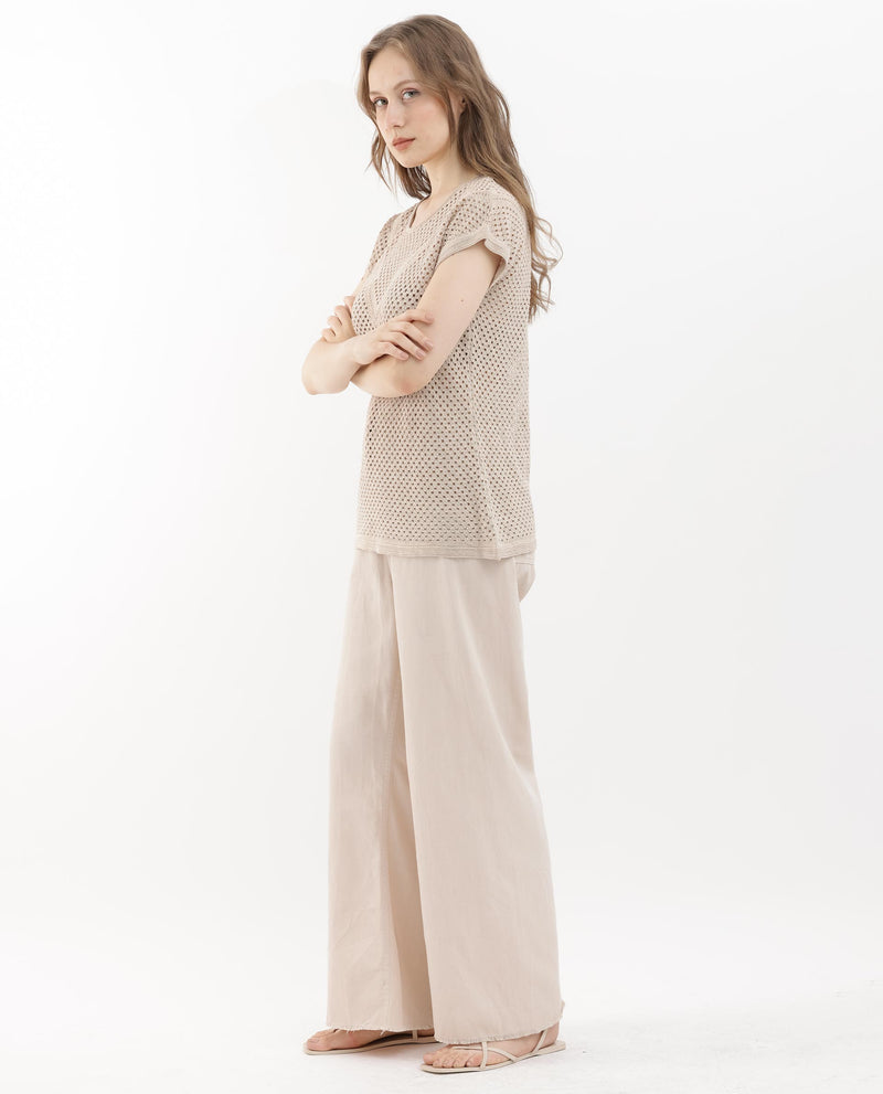 Rareism Women's Totoro Gold Cotton Fabric Short Sleeves Round Neck Extended Sleeve Regular Fit Plain Top