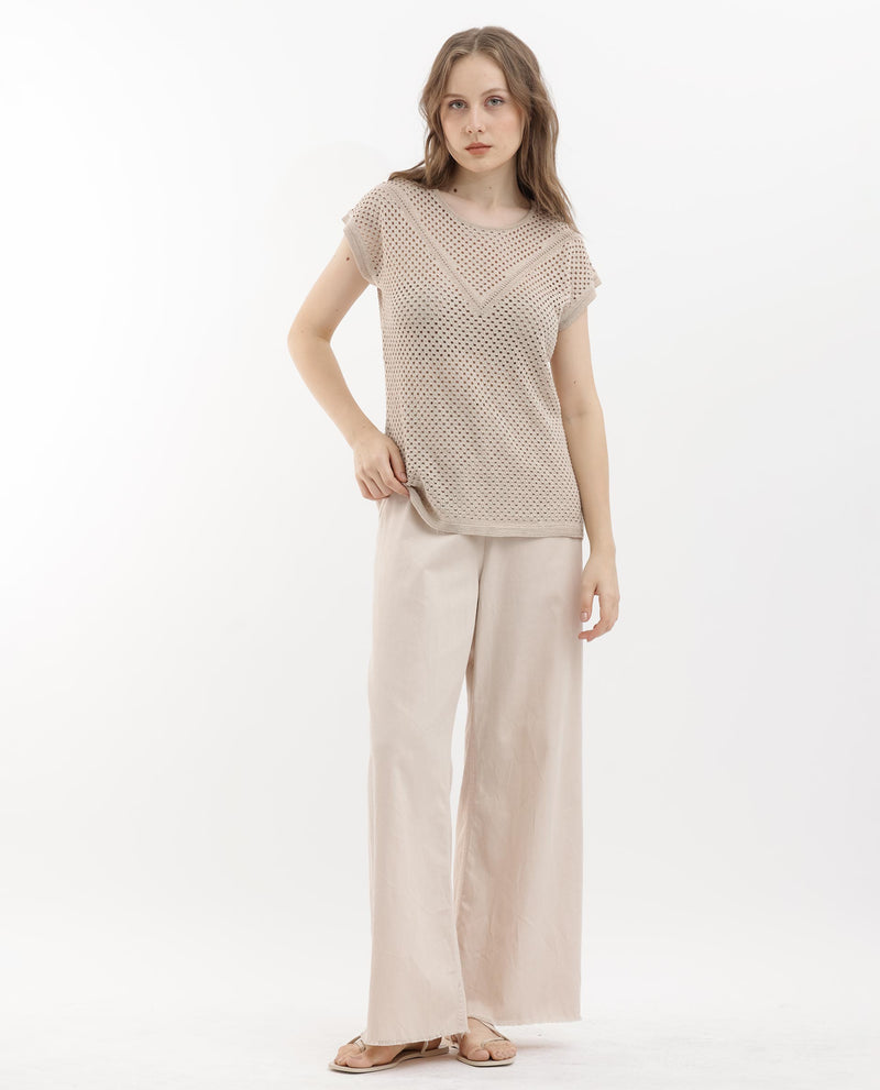 Rareism Women's Totoro Gold Cotton Fabric Short Sleeves Round Neck Extended Sleeve Regular Fit Plain Top