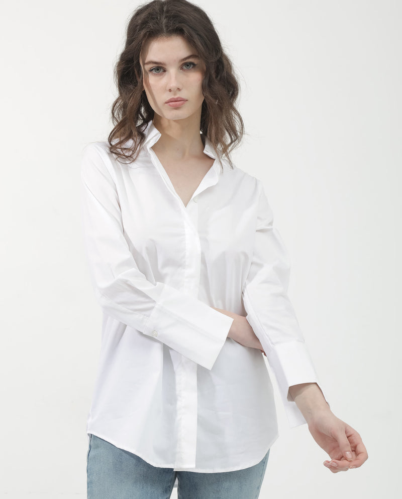 Rareism Women'S Tottori White Cotton Fabric Full Sleeve Collared Neck   Solid Shirt