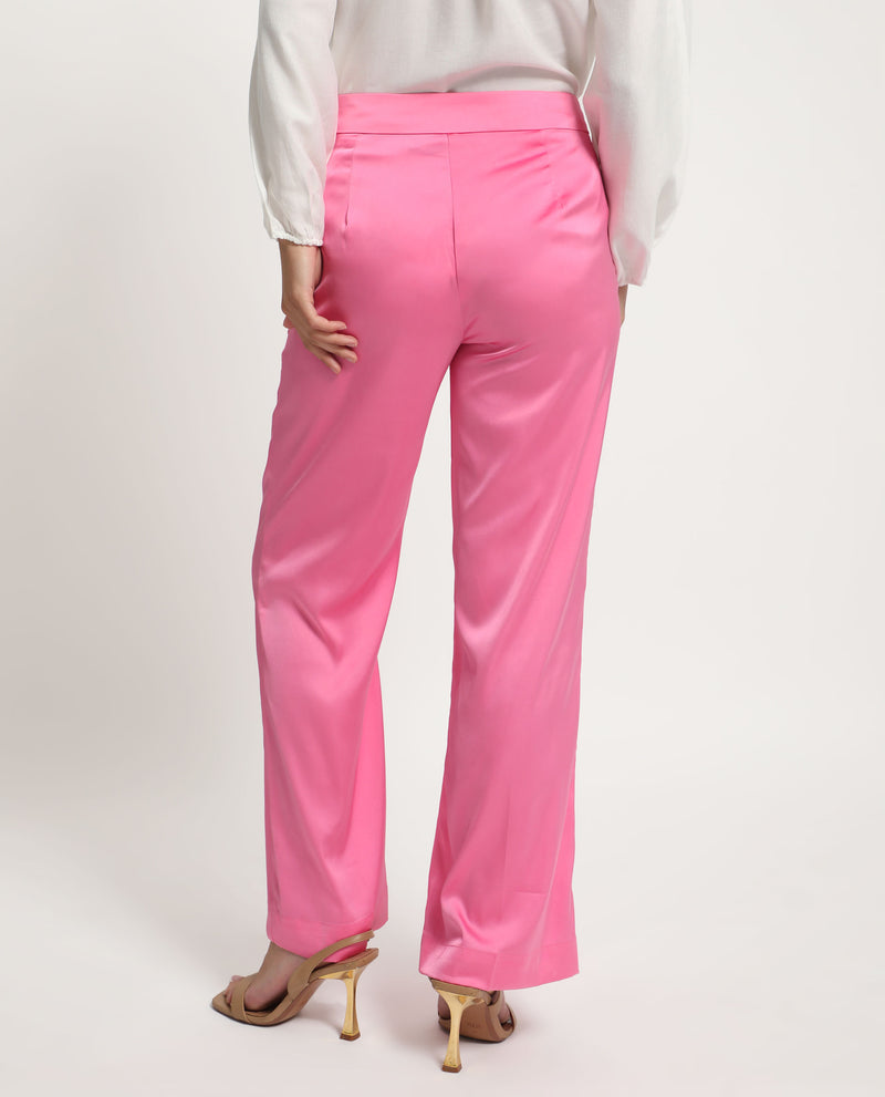 Rareism Women's Ucher Pink Polyester Fabric Zip Closure Relaxed Fit Plain Ankle Length Trousers