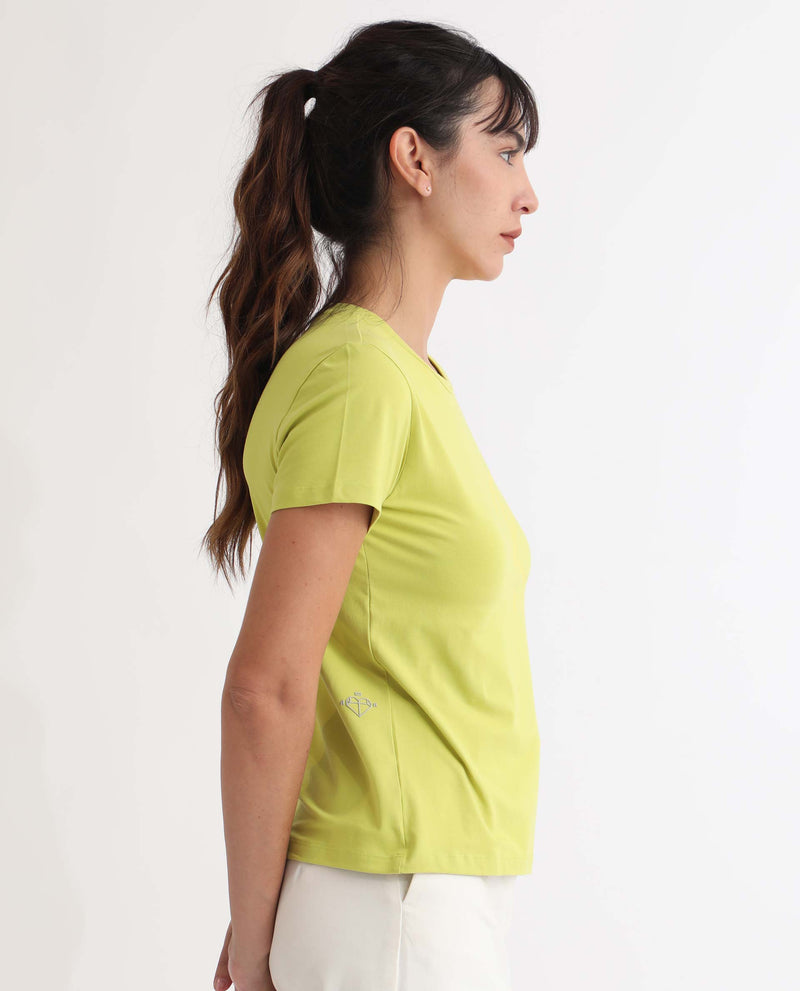 Rareism Women's Vivian Flouroscent Green  Regular Fit Half Sleeves Solid Crew Neck T-Shirt