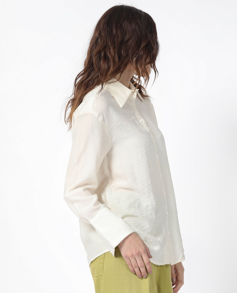 Rareism Women's Wiesen Light Beige Viscose Fabric Full Sleeves Button Closure Shirt Collar Slim Fit Plain Shirt