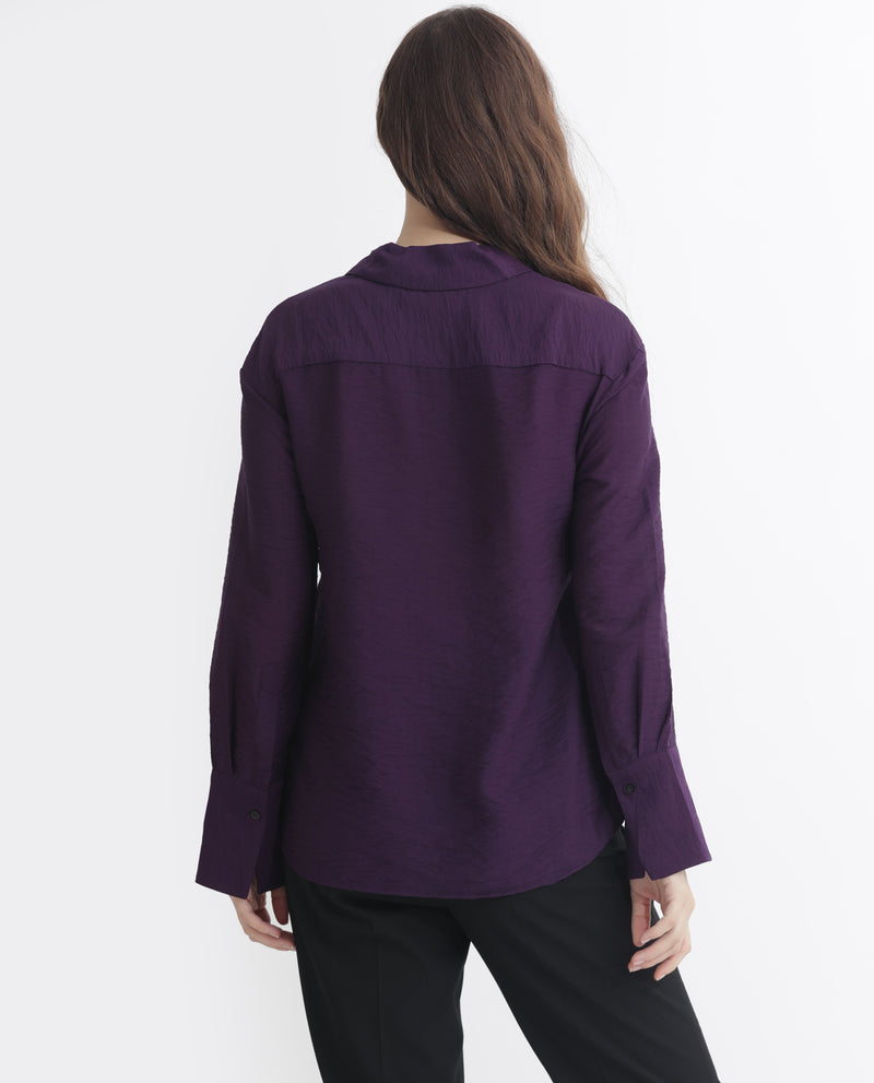 Rareism Women'S Wiesen Dark Purple Viscose Fabric Regular Sleeve Shirt Collar Solid Shirt