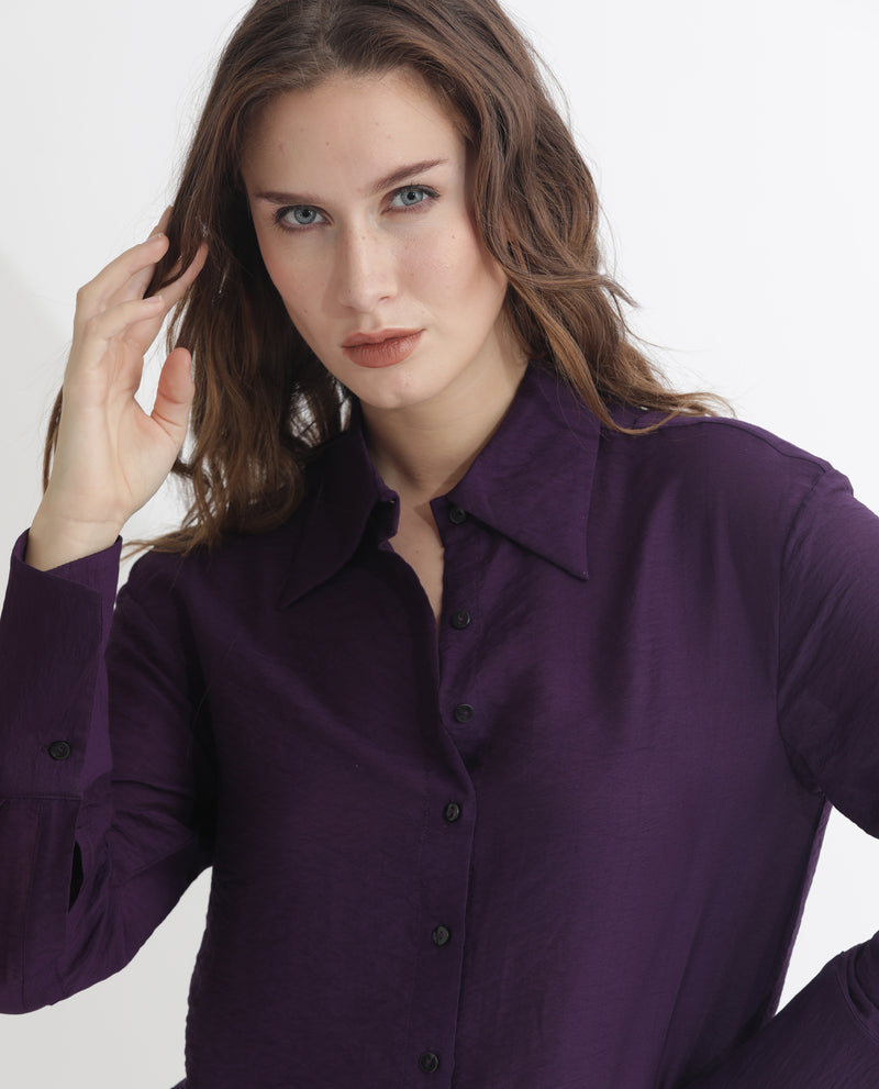Rareism Women'S Wiesen Dark Purple Viscose Fabric Regular Sleeve Shirt Collar Solid Shirt