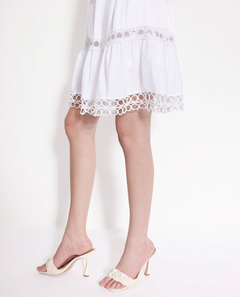 Rareism Women'S Wimbledon White Polyester Fabric Dyed Relaxed Fit Below Knee Length Dress