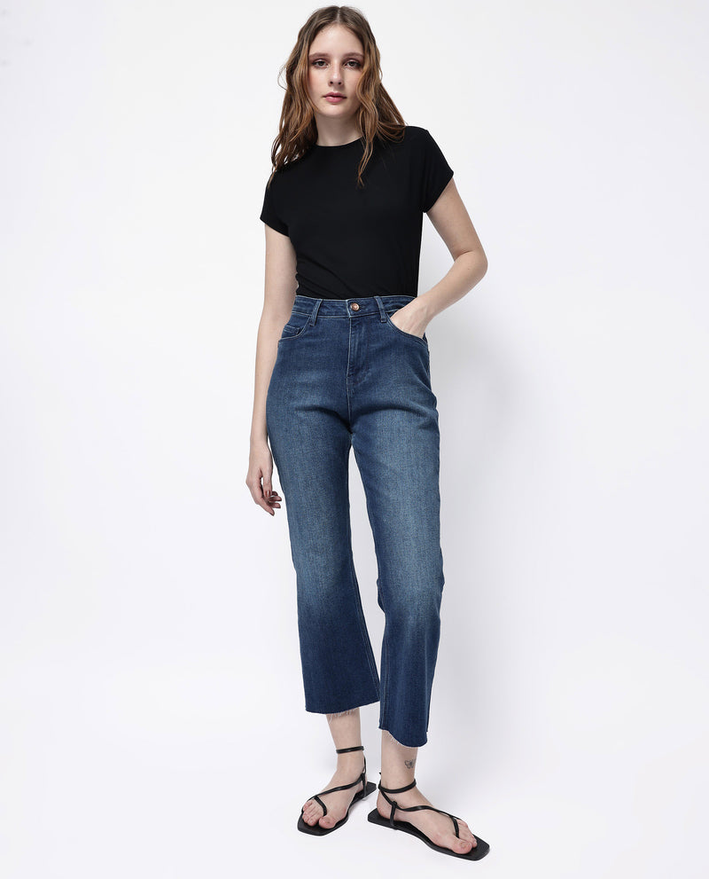 Rareism Women'S Winona Dark Blue Cotton Elastane Fabric Plain Jeans