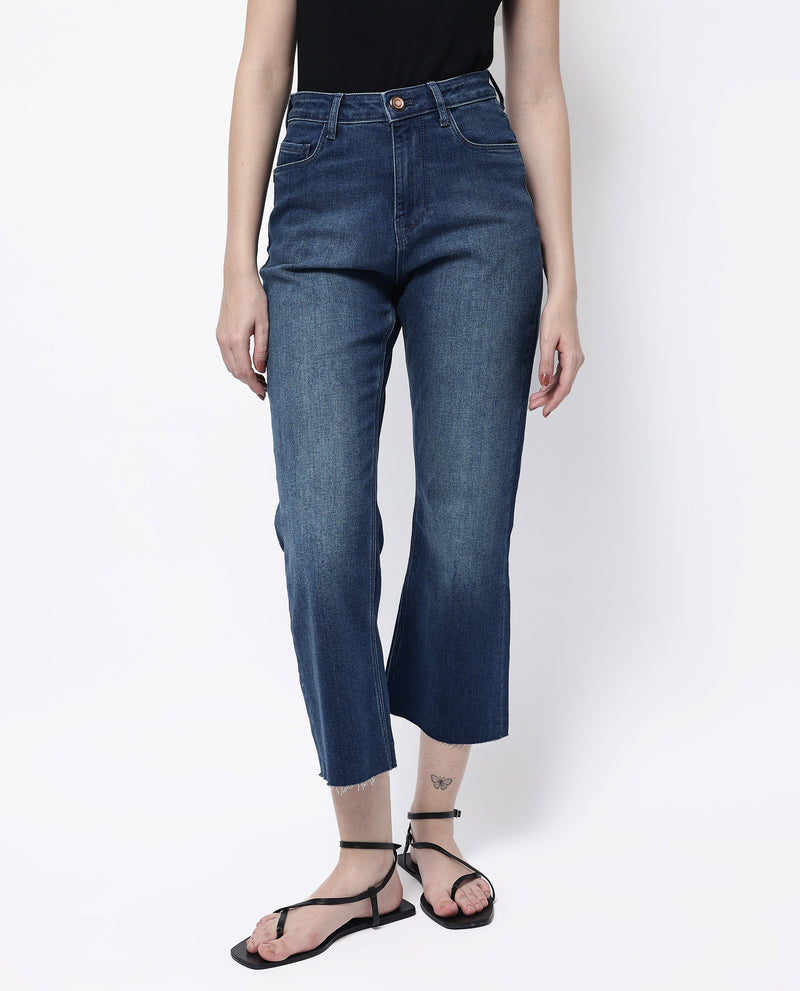 Rareism Women'S Winona Dark Blue Cotton Elastane Fabric Plain Jeans