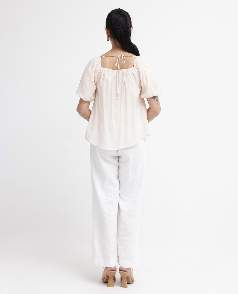 Rareism Womens Yelan Beige Top Short Sleeve Solid