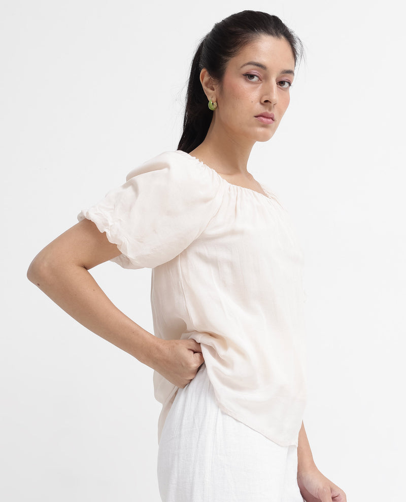 Rareism Womens Yelan Beige Top Short Sleeve Solid
