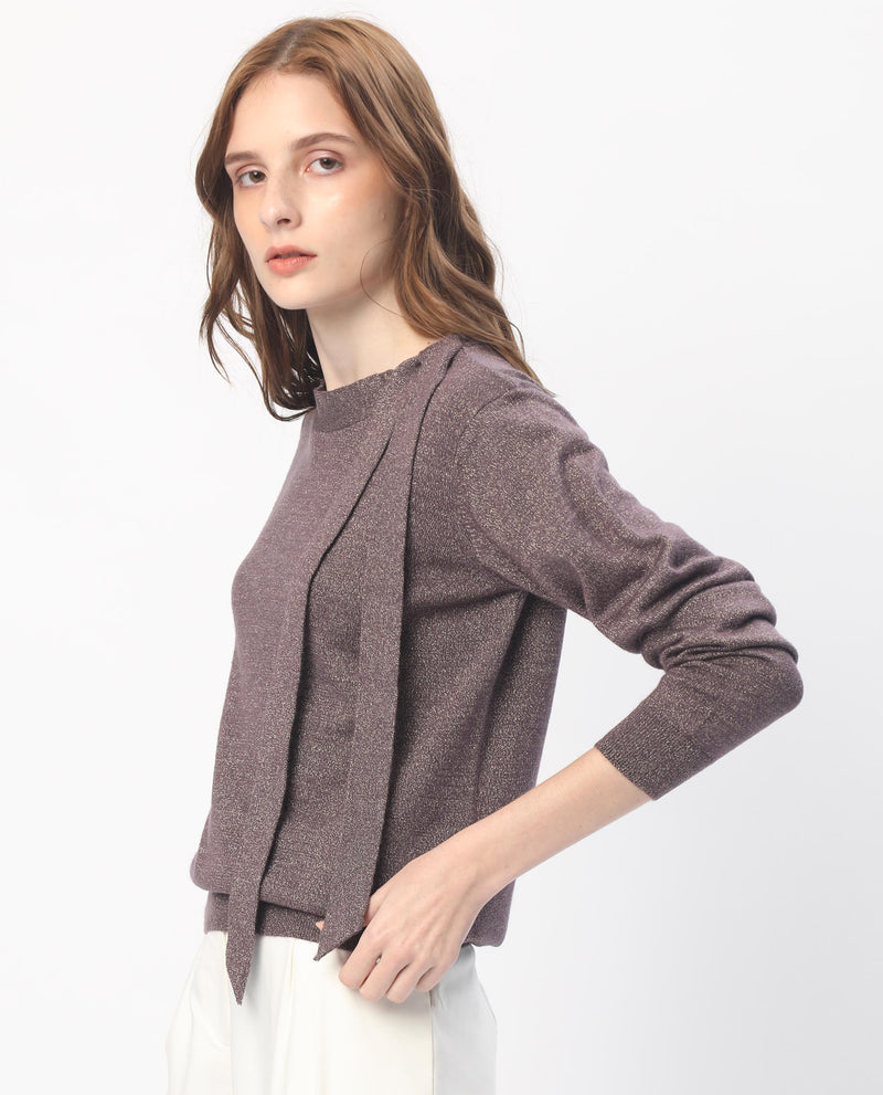Rareism Women's Zener Pastel Purple Acrylic Fabric Full Sleeves High Neck Regular Fit Plain Sweater