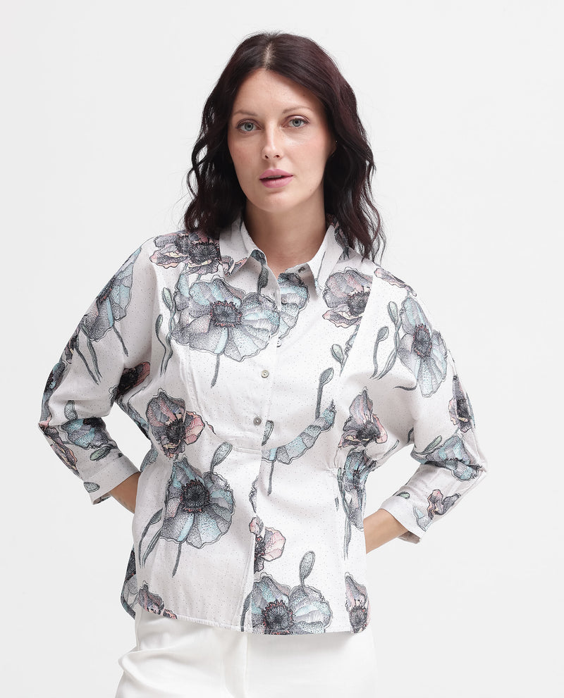 Rareism Women'S Zobi Multi Cotton Fabric Regular Sleeves Collared Neck  Boxy Fit Printed Top