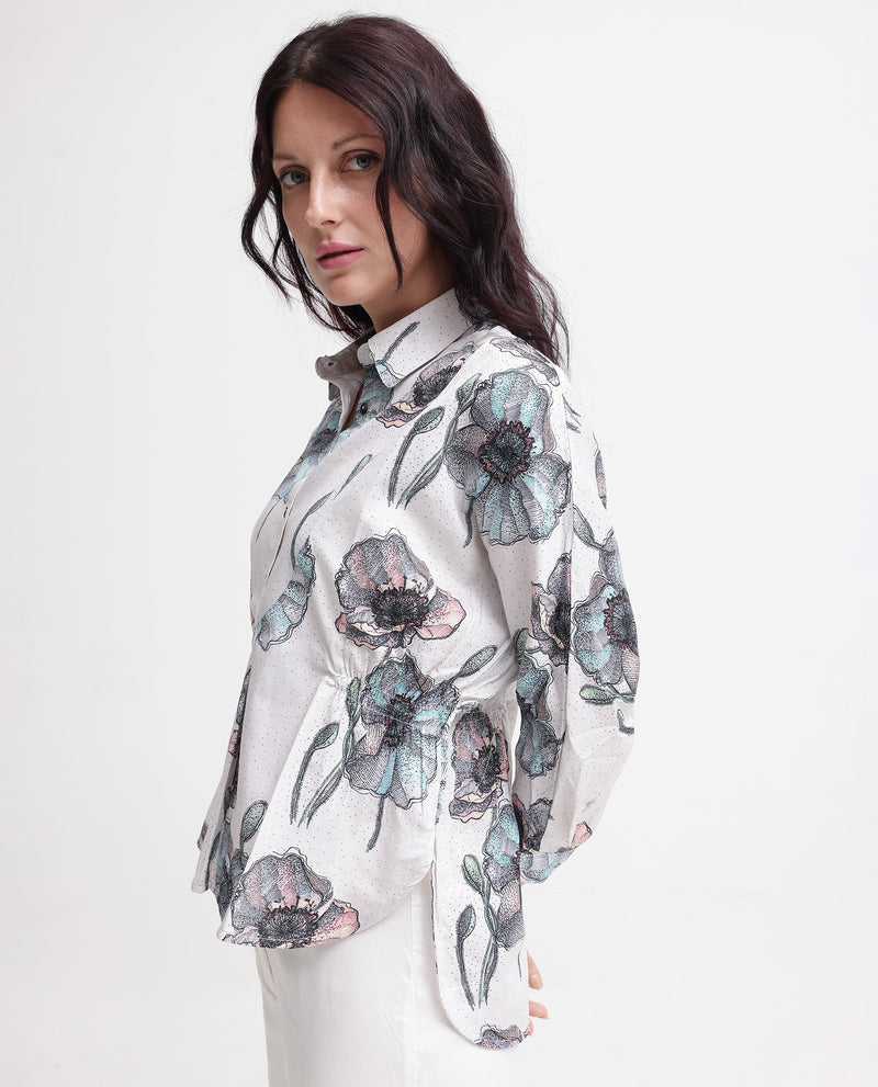 Rareism Women'S Zobi Multi Cotton Fabric Regular Sleeves Collared Neck  Boxy Fit Printed Top