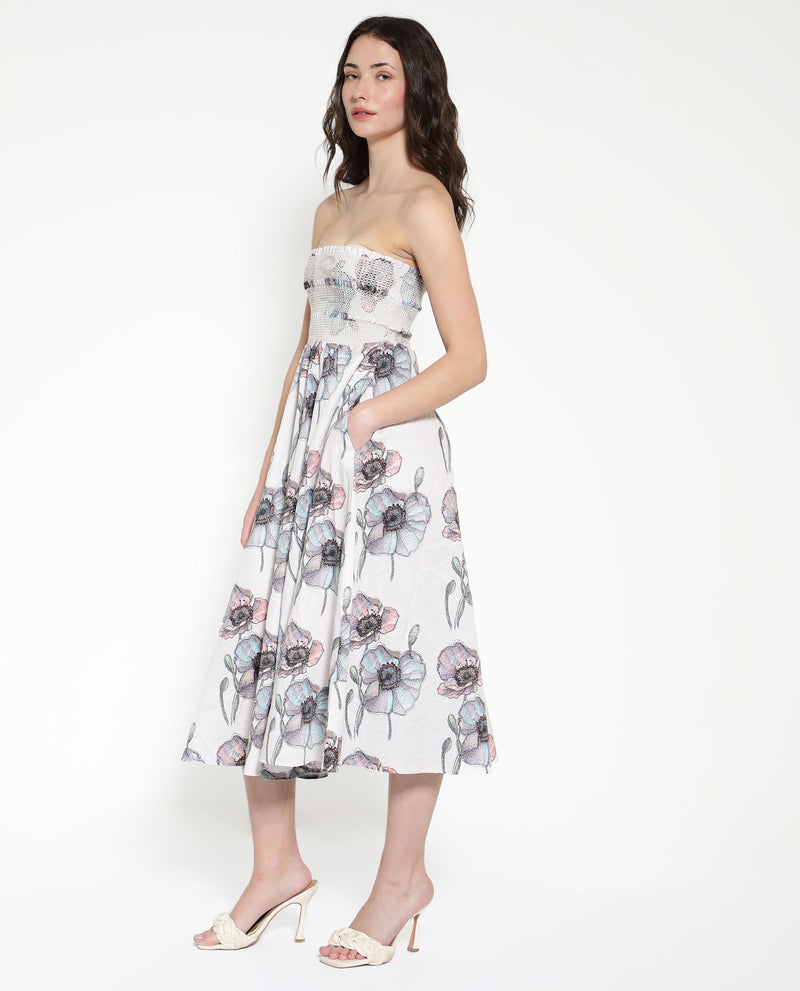 Rareism Women'S Zobian Multi Cotton Fabric Floral Print Knee Length Dress