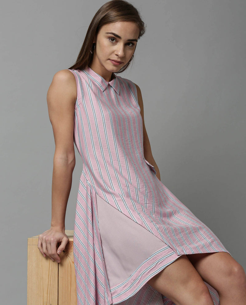 PAGE- STRIPED MID LENGTH WOMEN'S DRESS - PINK