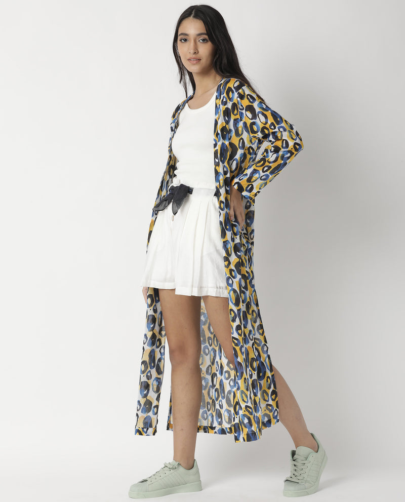 CLINIC- ABSTRACT THREE FOURTH SLEEVE WOMEN'S PRINTED OUTER WEAR - YELLOW