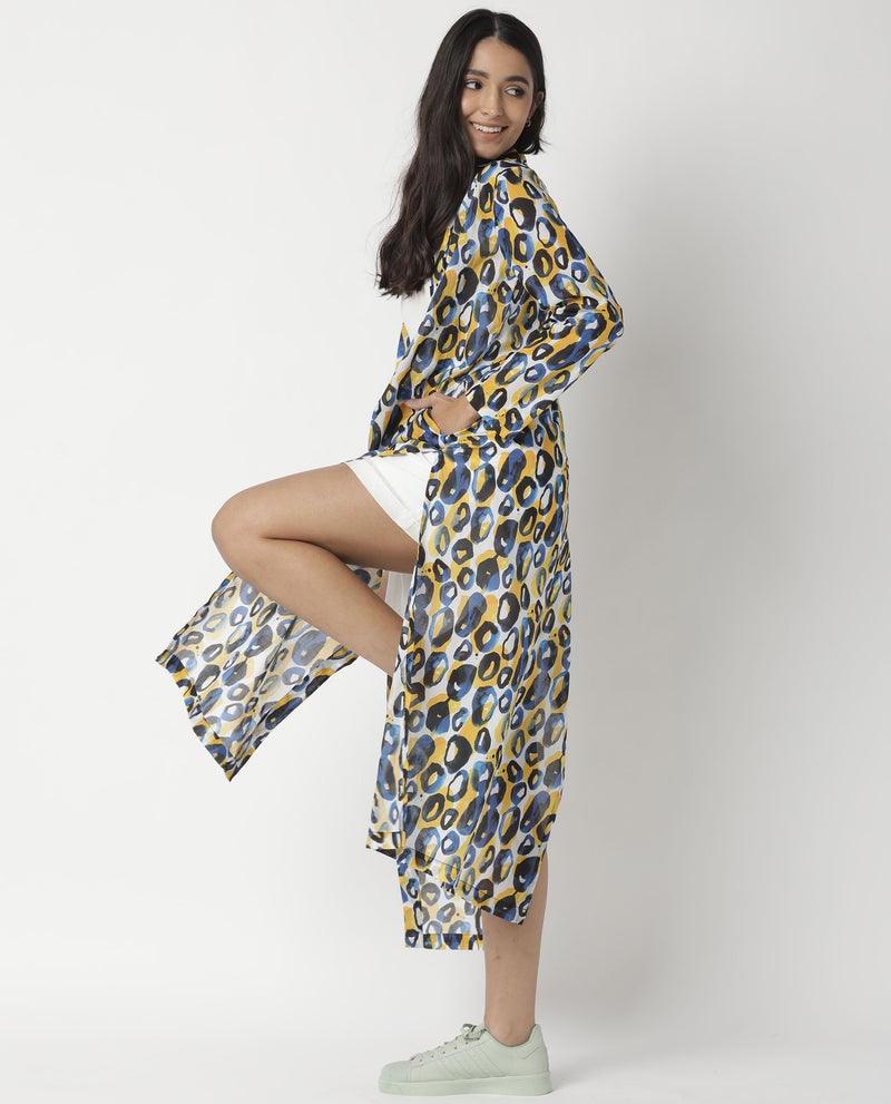 CLINIC- ABSTRACT THREE FOURTH SLEEVE WOMEN'S PRINTED OUTER WEAR - YELLOW