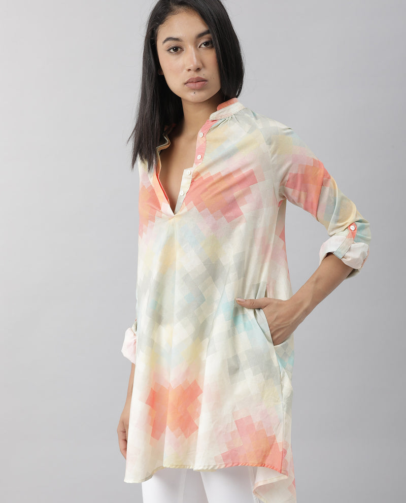 GEAR- ABSTRACT PRINTED WOMEN'S SHORT DRESS - OFF WHITE