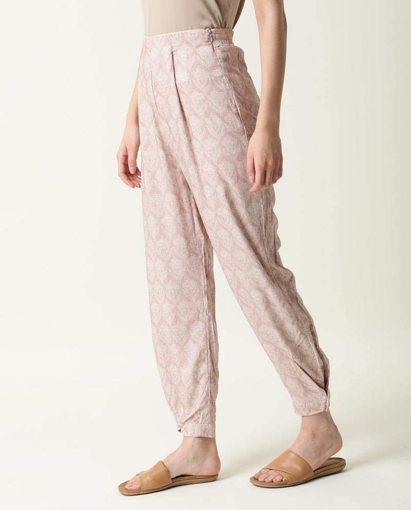 DERO-  MODAL PRINTED STRAIGHT FIT  WOMEN'S COMFORTABLE TROUSER - PINK