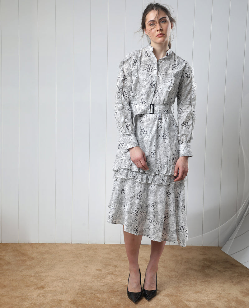 RAREISM WOMEN'S ROOSE WHITE DRESS COTTON FABRIC  PRINT