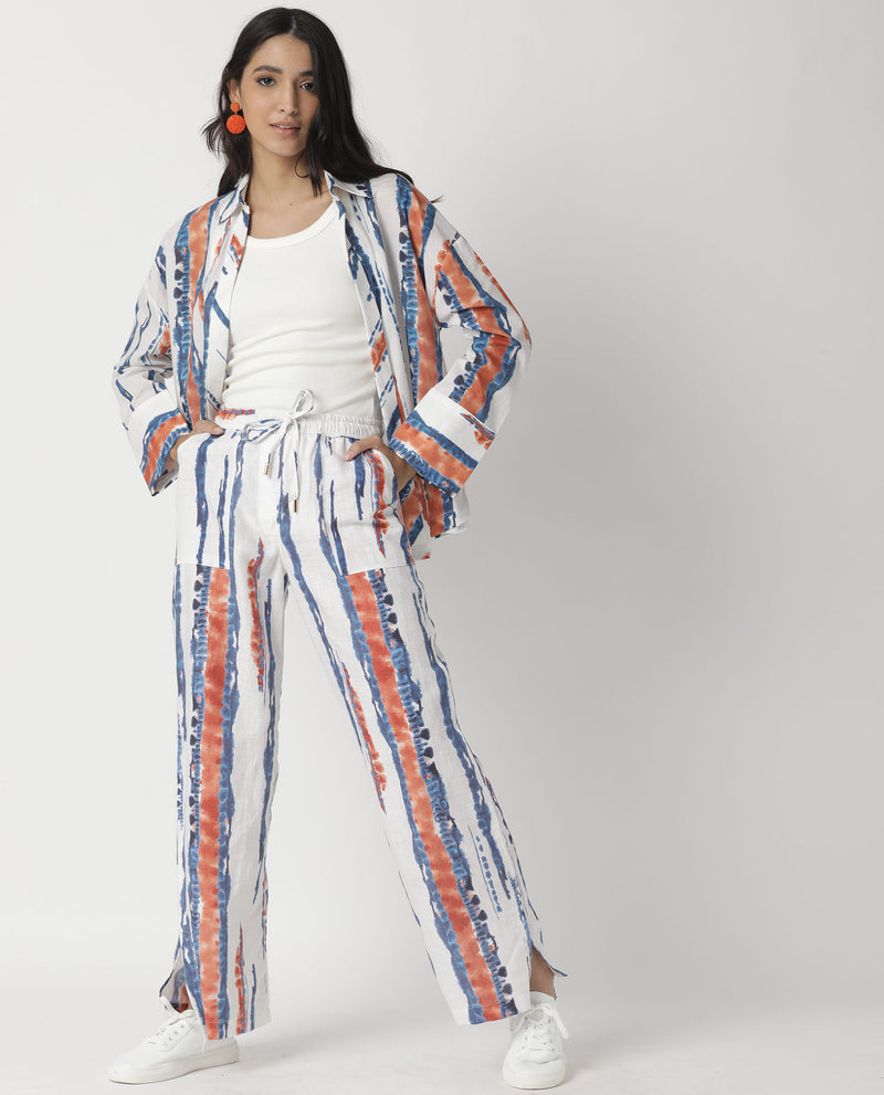OPUS- ABSTRACT PRINTED PARALLEL FIT WOMEN'S TROUSER - OFF WHITE