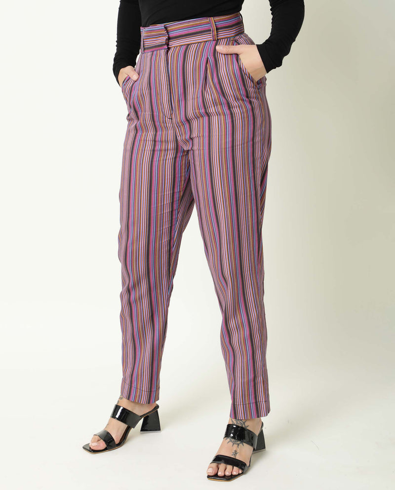 STRIPED HIGH WAIST  TAPERED TROUSER