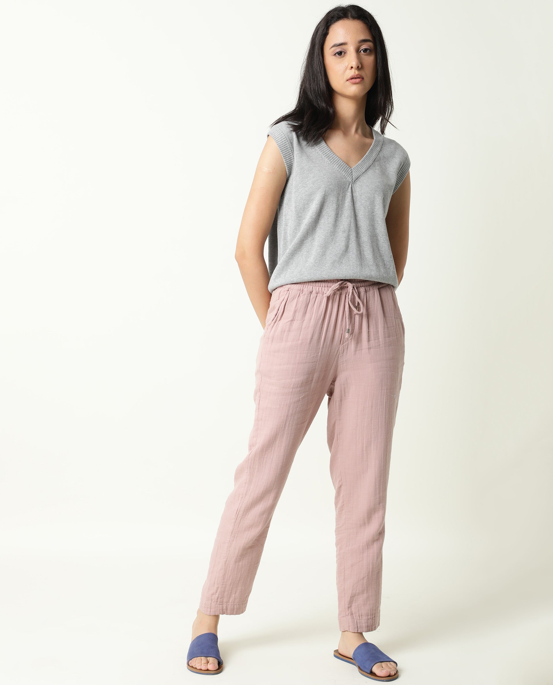 Cotton Pink Tapered Leg Trousers  Oliver Bonas
