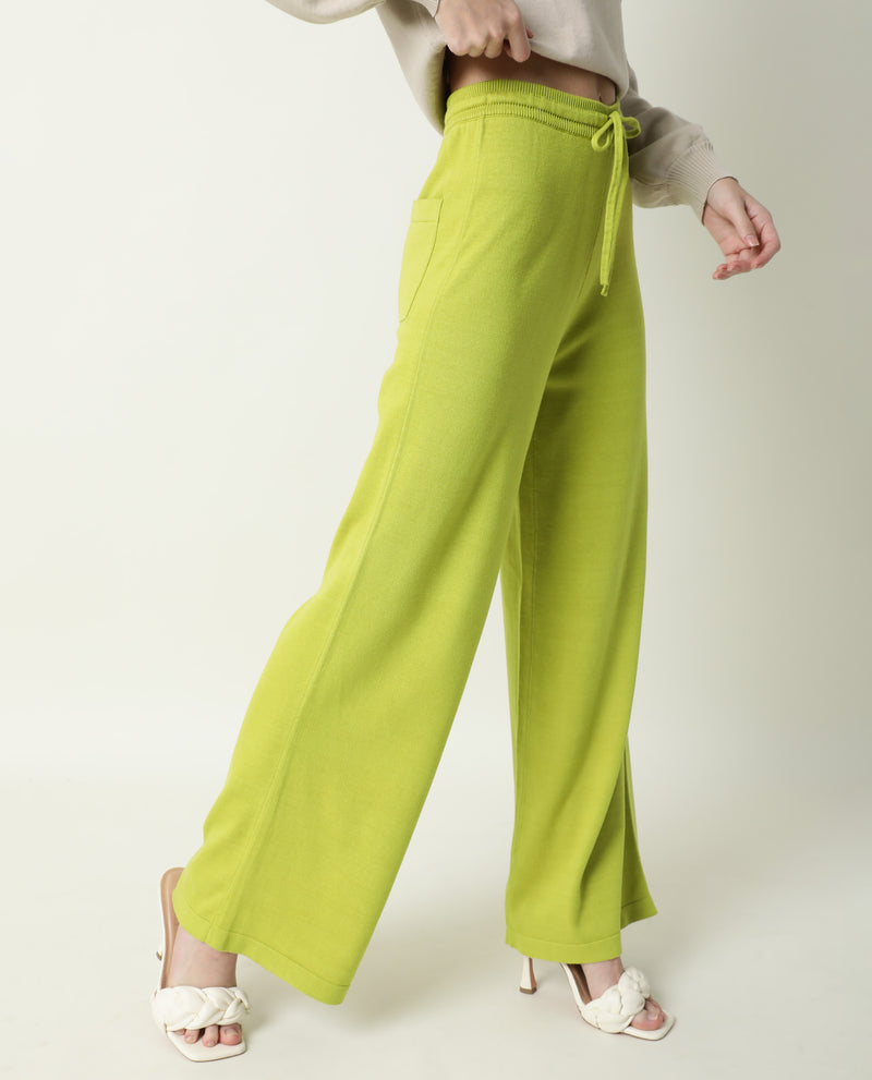 RAREISM WOMEN'S FINNET TRACK GREEN TRACK PANT COTTON FABRIC  SOLID