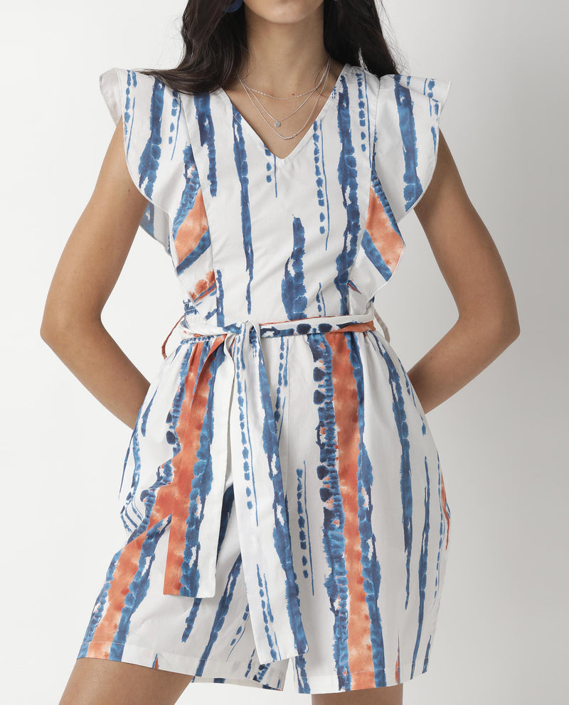 CAMERA-WOMENS PRINTED PLAYSUIT -OFF WHITE