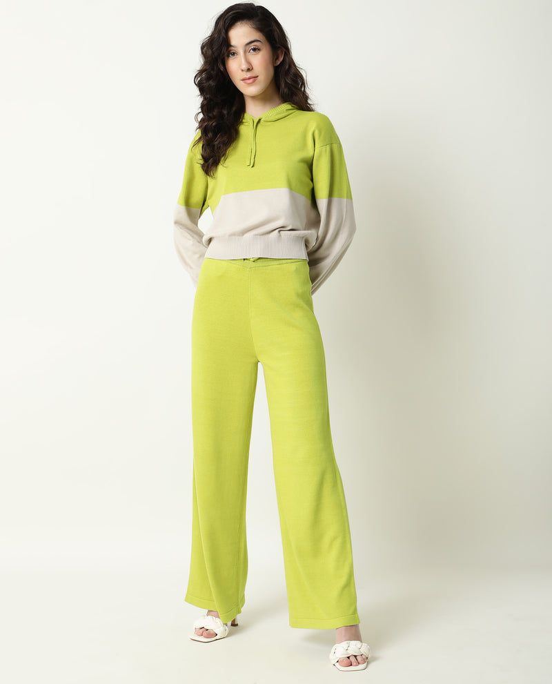 RAREISM WOMEN'S FINNET TRACK GREEN TRACK PANT COTTON FABRIC  SOLID