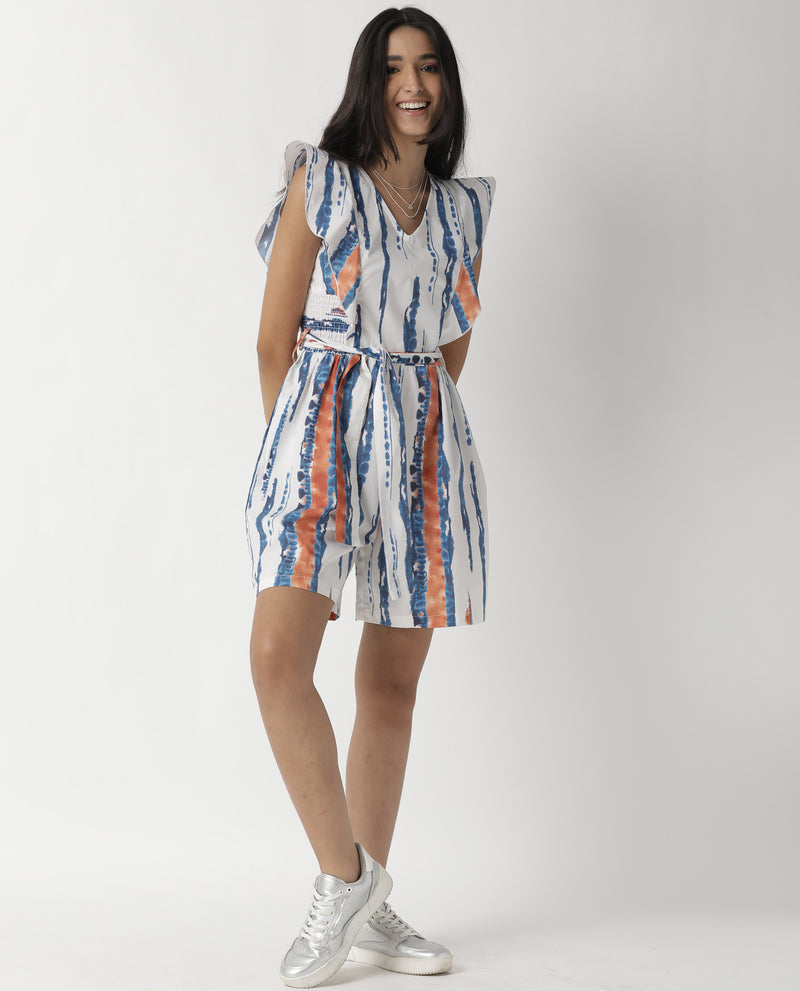 CAMERA-WOMENS PRINTED PLAYSUIT -OFF WHITE