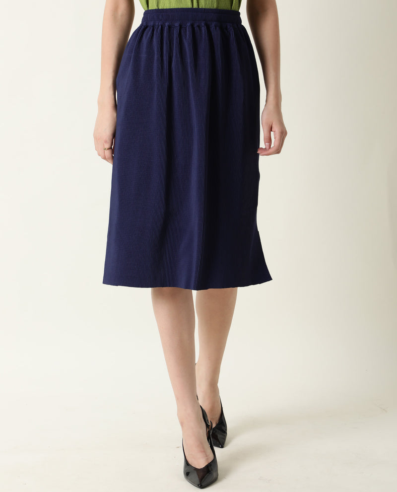 BROWSE- PLEATED MID LENGTH WOMEN'S SKIRT - NAVY