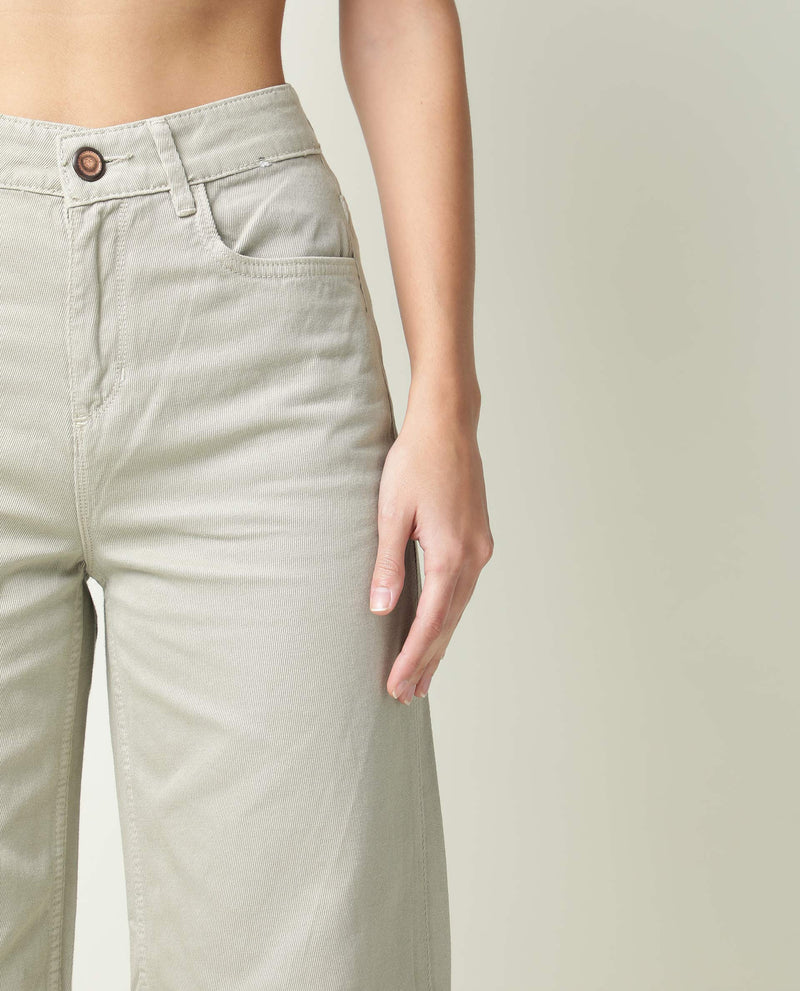 Rareism Womens Ginno Green Trouser Cotton Fabric Regular Fit Button Closure High Rise Waist Rise Ankle Length