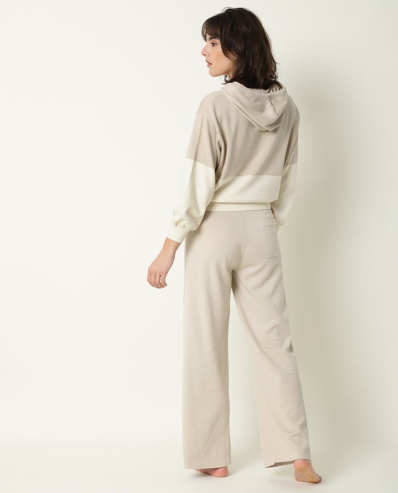 RAREISM WOMEN'S FINNET TRACK BEIGE TRACK PANT COTTON FABRIC  SOLID