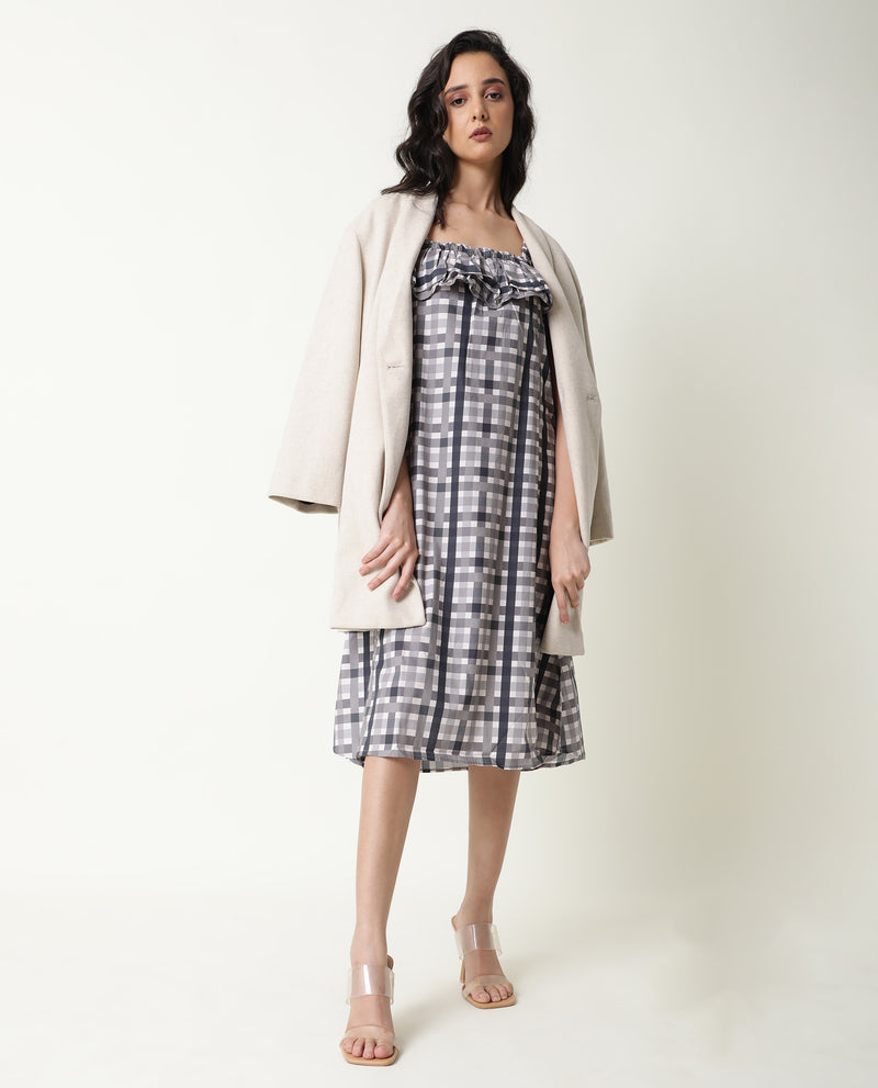 Rareism Womens Aurya Grey Dress Cotton Fabric Regular Fit Sleeveless Shoulder Straps Neck