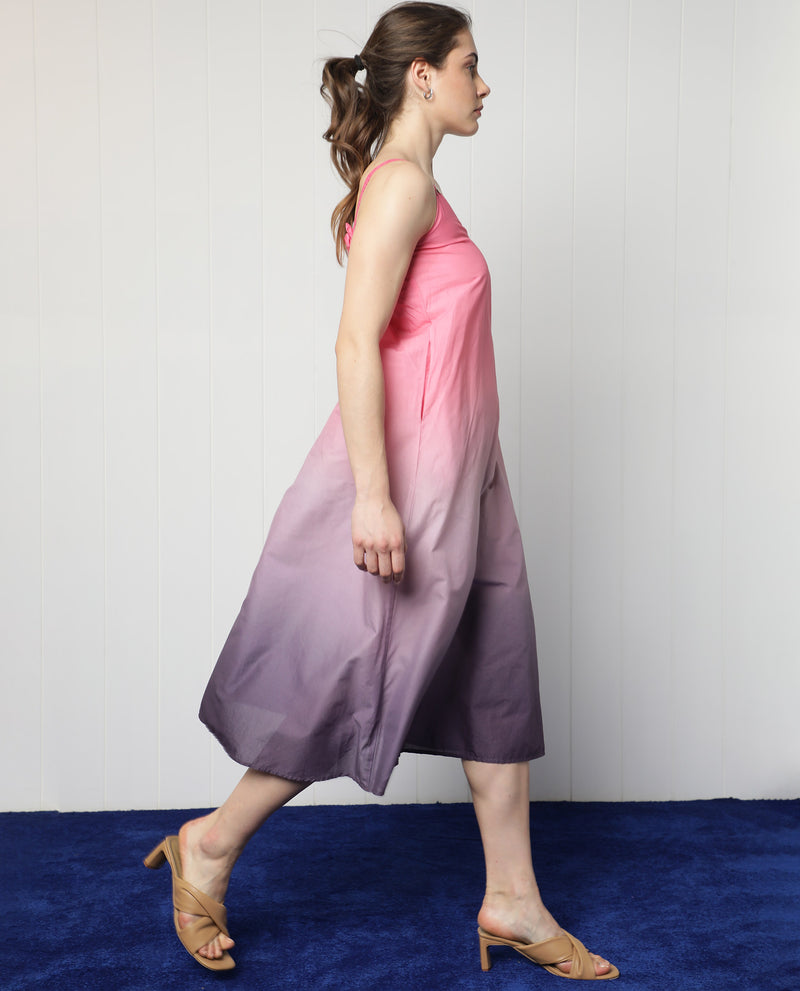 Rareism Women's Kathy Multi Viscose Fabric Sleeveless Shoulder Straps Regular Fit Ombre Midi Dress
