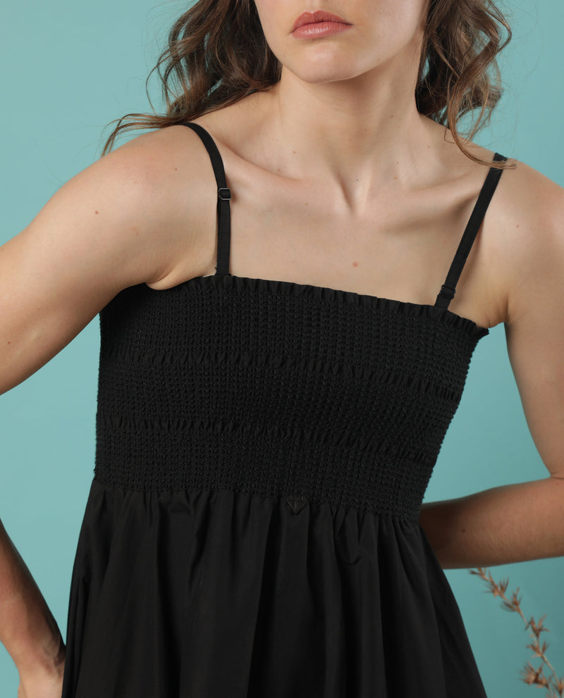 Rareism Women'S Zozo Black Off Shoulder With Detachable Shoulder Straps And Pockets Smocked Midi Dress