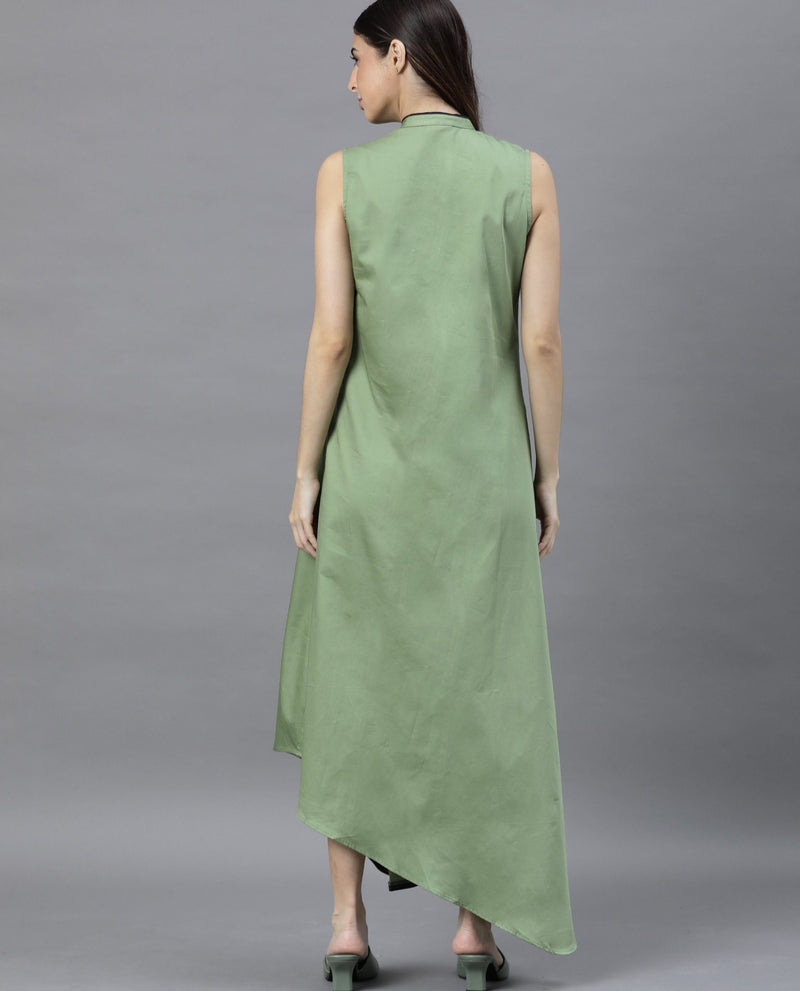 SHORE- SATIN WOMEN'S LONG SLEEVELESS DRESS - GREEN